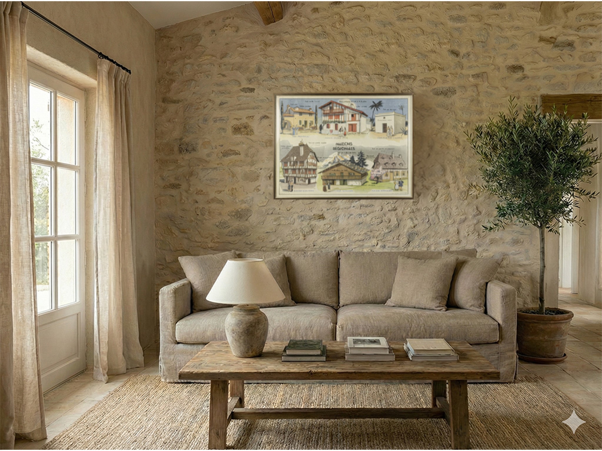 1950s–60s French Educational Wall Chart of Regional Houses - 28¼" x 37"