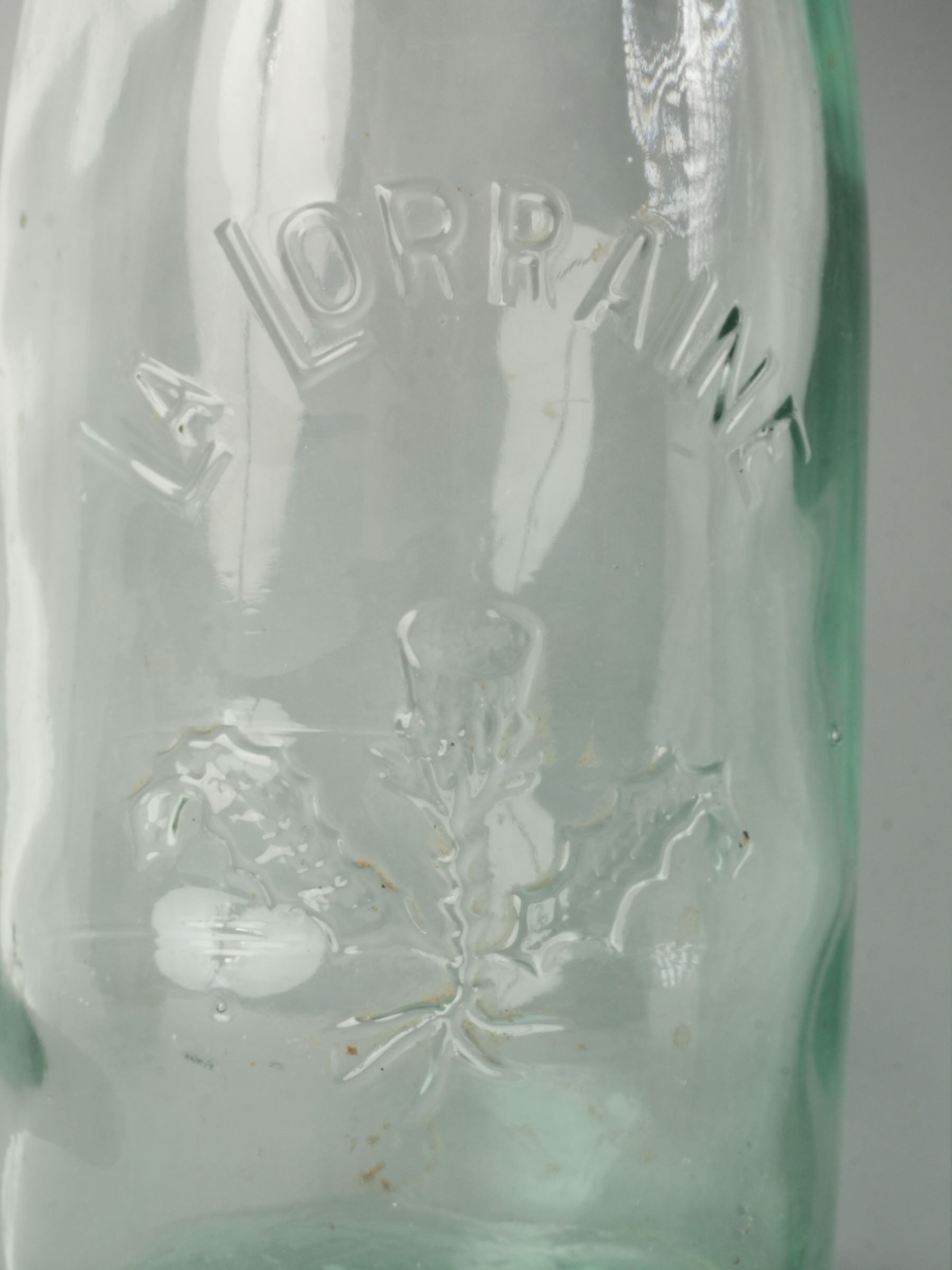 Graduated Pair of French "La Lorraine" Embossed Glass Preserving Bottles, 1930s–1950s - 10¾"