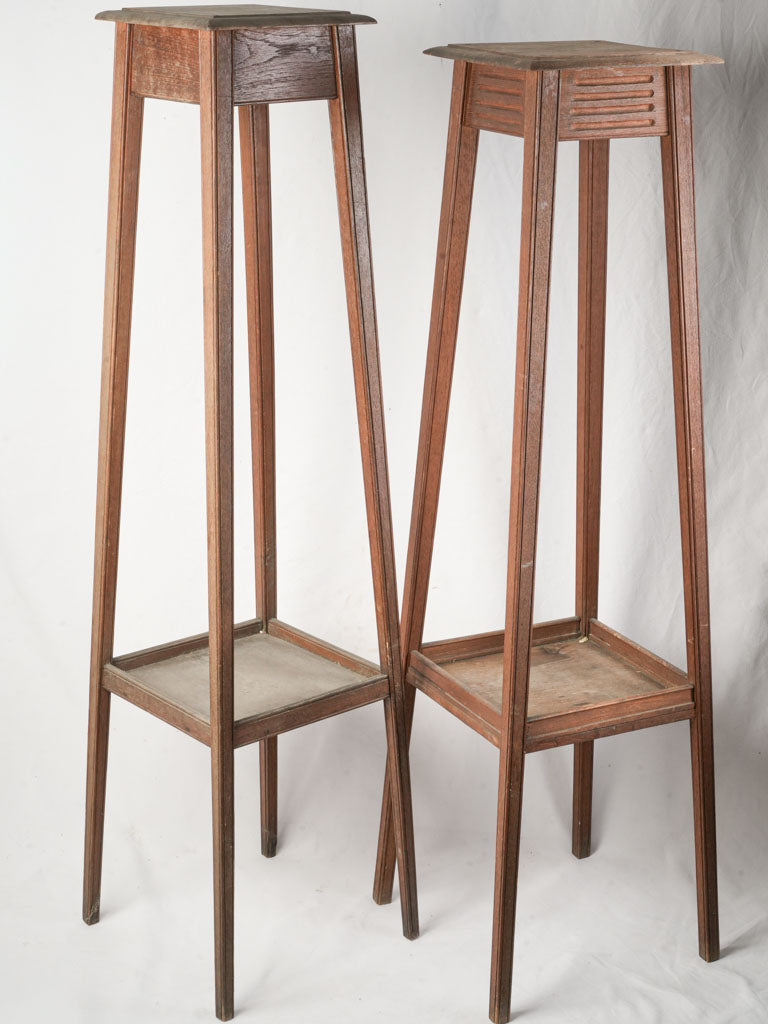 Near Pair of Art Deco French Tall Stained Wood Pedestals - 55½"