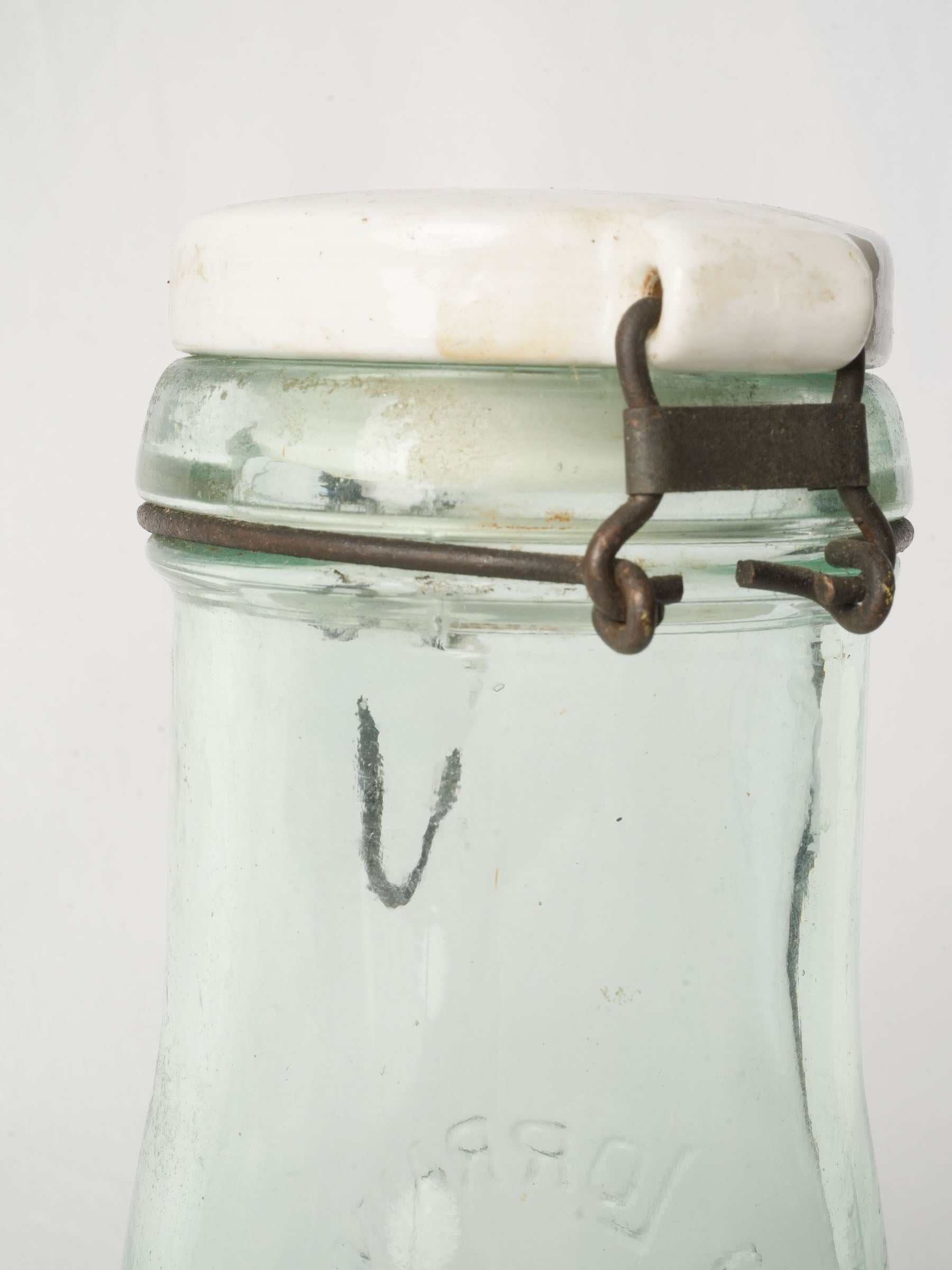 Graduated Pair of French "La Lorraine" Embossed Glass Preserving Bottles, 1930s–1950s - 10¾"