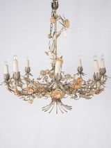 Floral-inspired tole chandelier, pale yellow