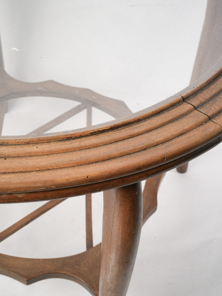 Italian Mid-20th Century Round Wooden Coffee Table w/ Glass Top - 19" x 25¼"