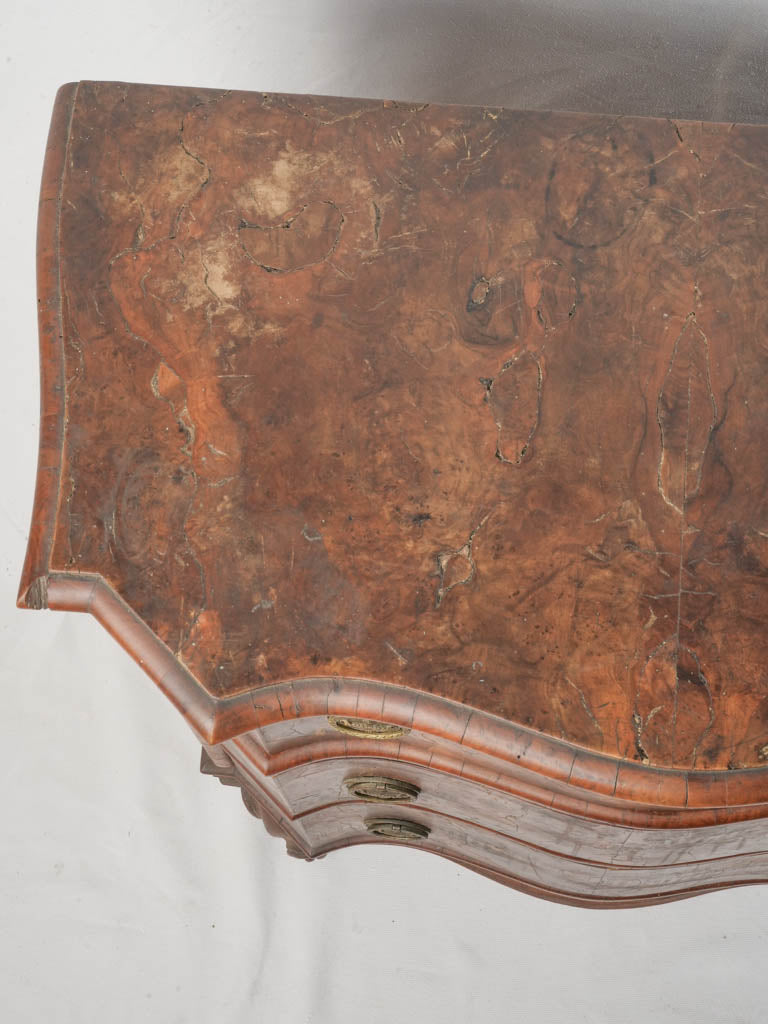 Charming Petite Antique Italian Serpentine Walnut Burl Commode - 32"