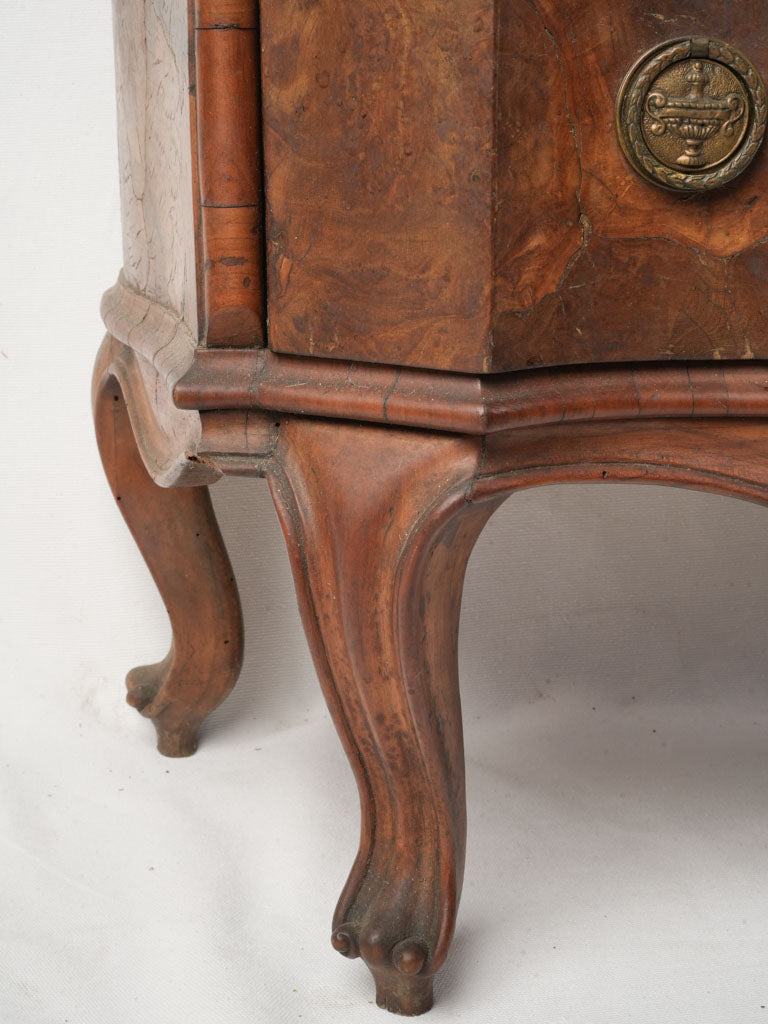 Charming Petite Antique Italian Serpentine Walnut Burl Commode - 32"