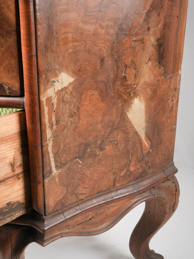 Charming Petite Antique Italian Serpentine Walnut Burl Commode - 32"