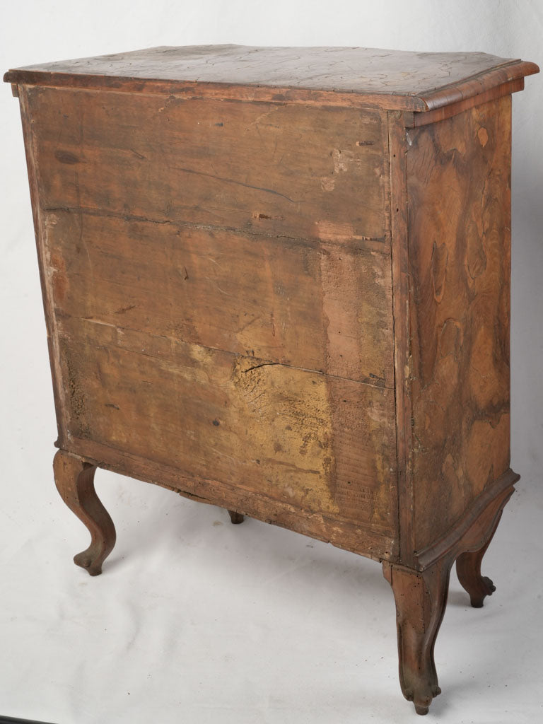Charming Petite Antique Italian Serpentine Walnut Burl Commode - 32"