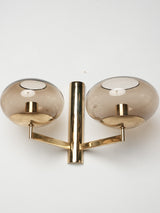 Pair of Sciolari wall sconces - brass & smoke glass cups 8¼" x 13¾"