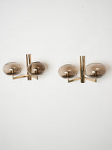 Pair of Sciolari wall sconces - brass & smoke glass cups 8¼" x 13¾"