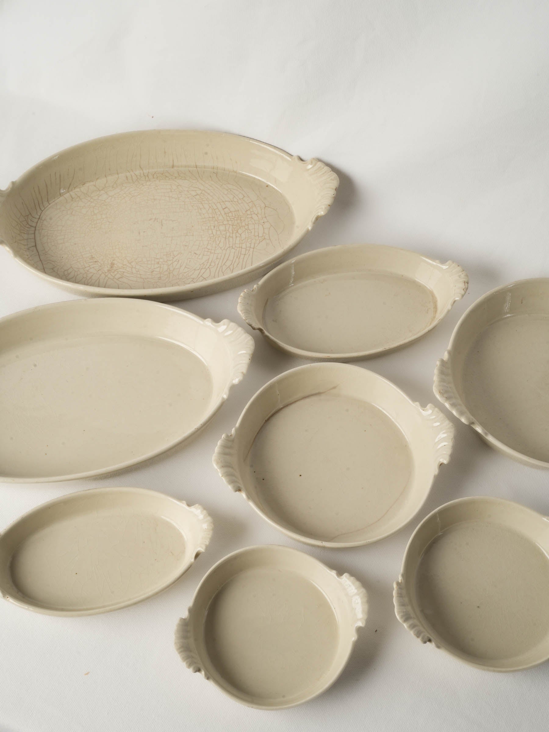 Set of Eight Antique French Porcelain Baking and Serving Dishes