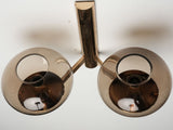 Pair of Sciolari wall sconces - brass & smoke glass cups 8¼" x 13¾"