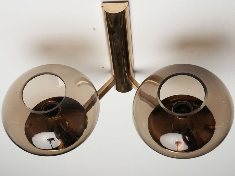 Pair of Sciolari wall sconces - brass & smoke glass cups 8¼" x 13¾"