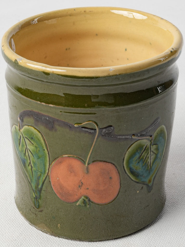 Glazed olive green jam pot