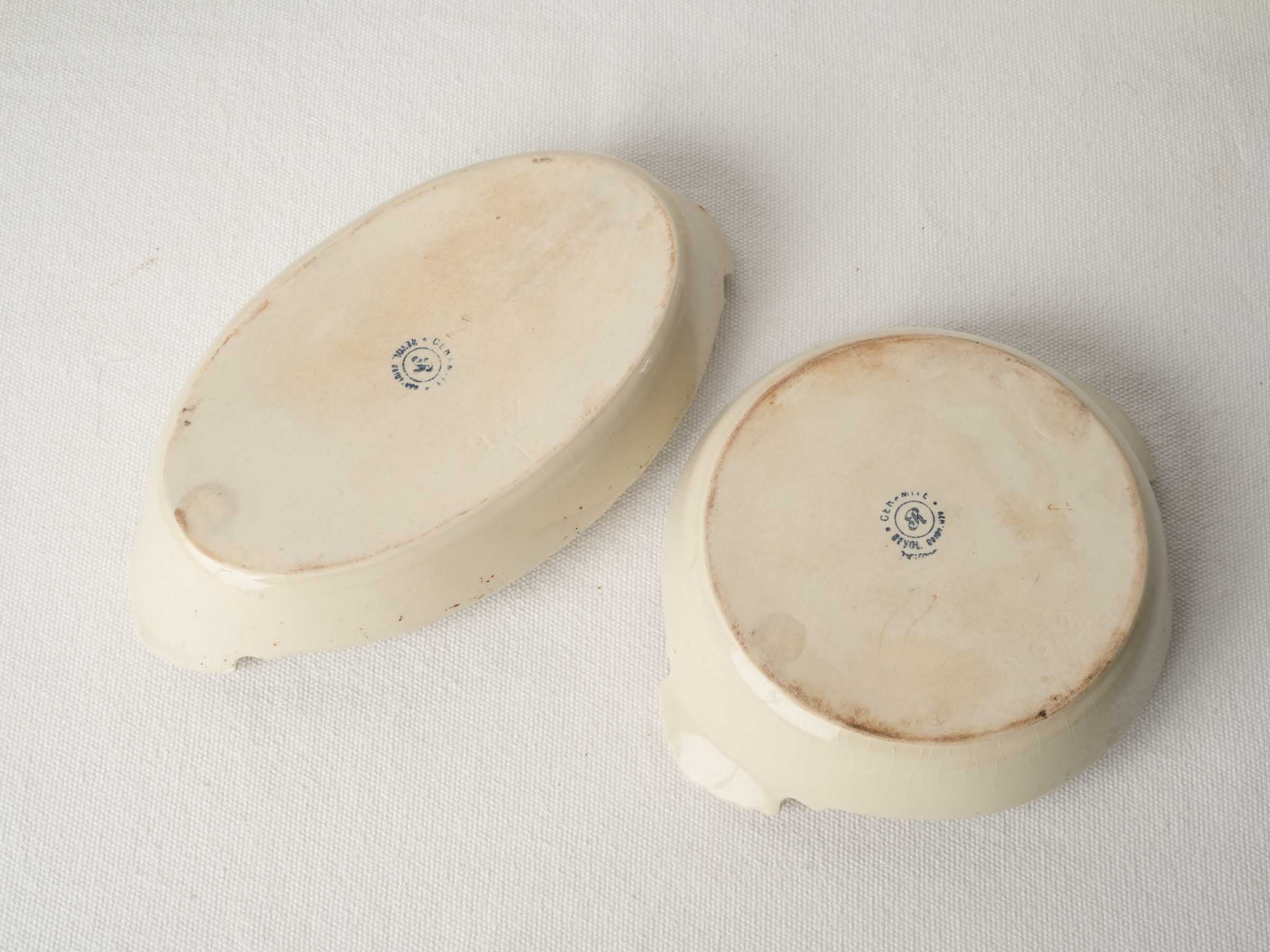 Set of Eight Antique French Porcelain Baking and Serving Dishes