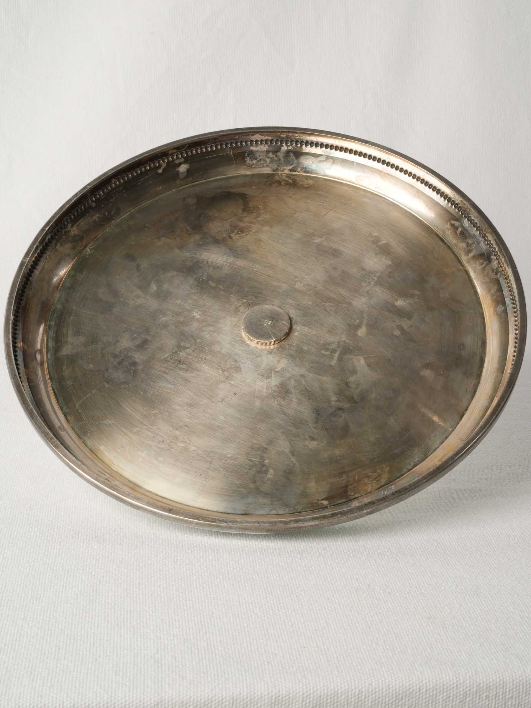 French Silver-Plated Rotating Apéritif Tray with Engraved Glass, Mid-20th Century - 6" x 12½"