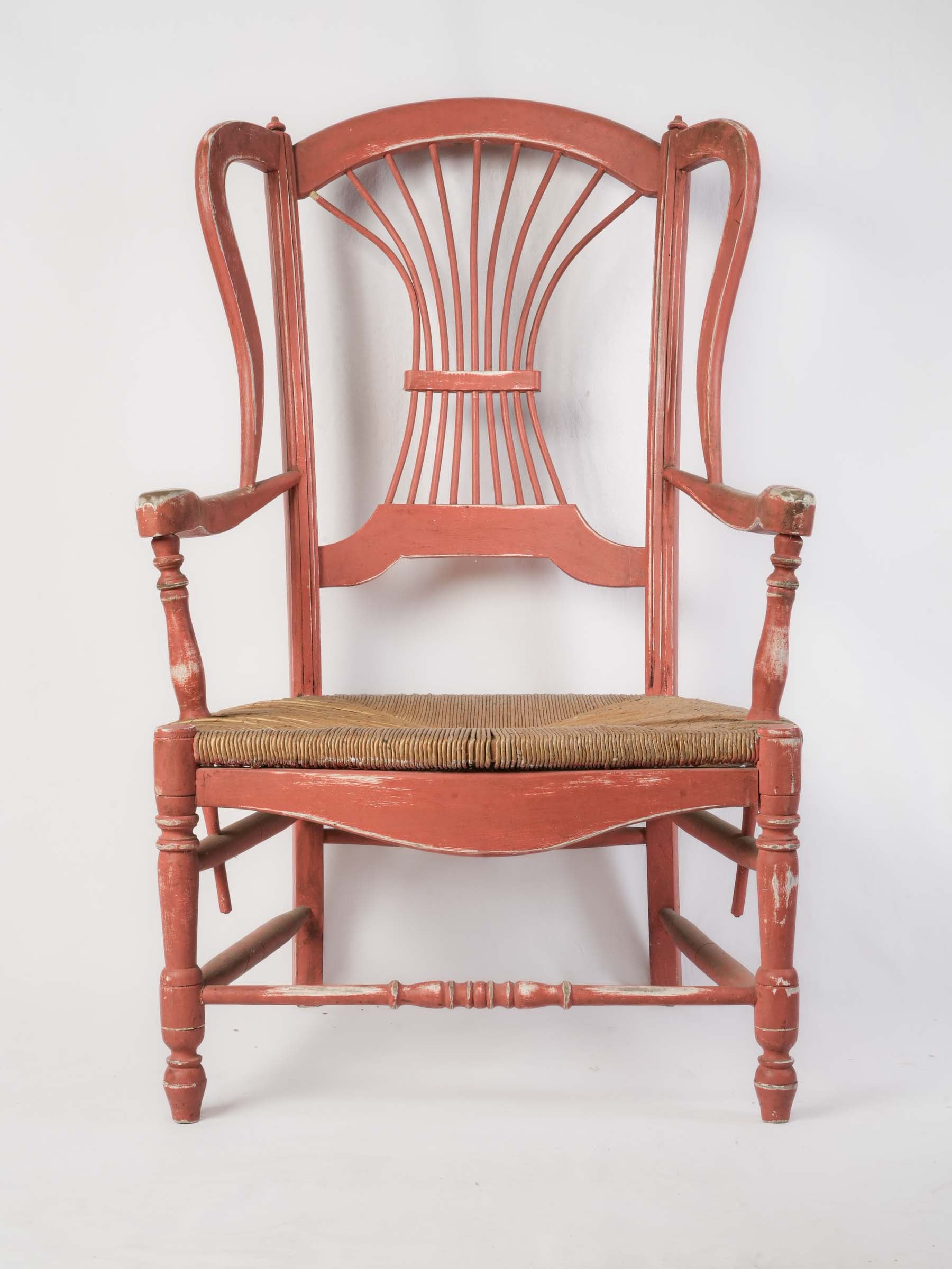 Antique Wooden Terracotta Spindle Chair  