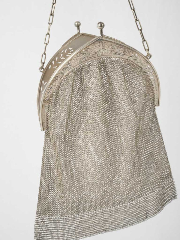 Elegant antique French silver mesh purse