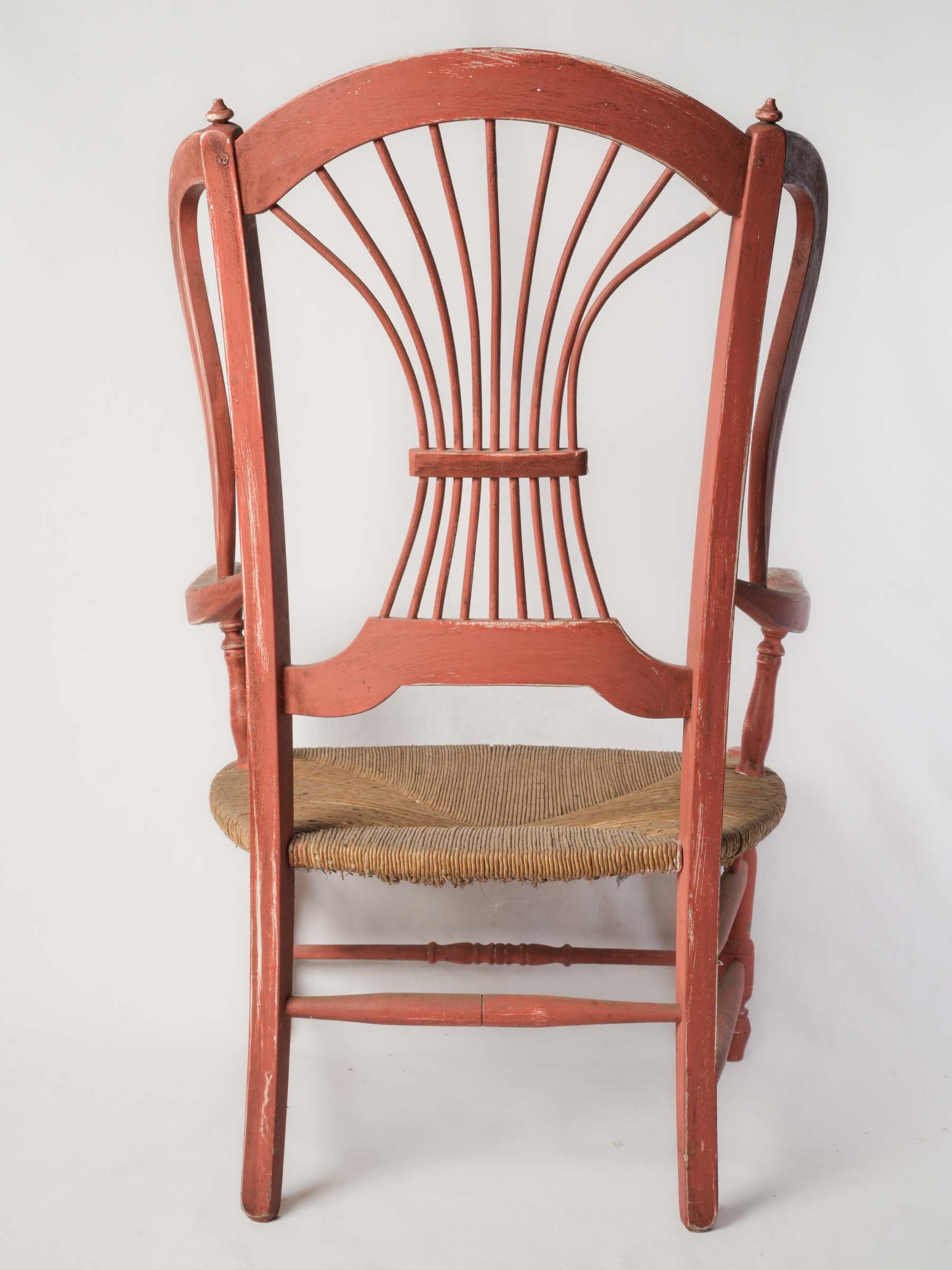 Rustic Red-Painted Wooden Armchair  