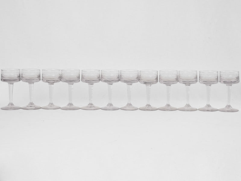 12 long stem aperitif glasses - 1930s French bistro 4¾"