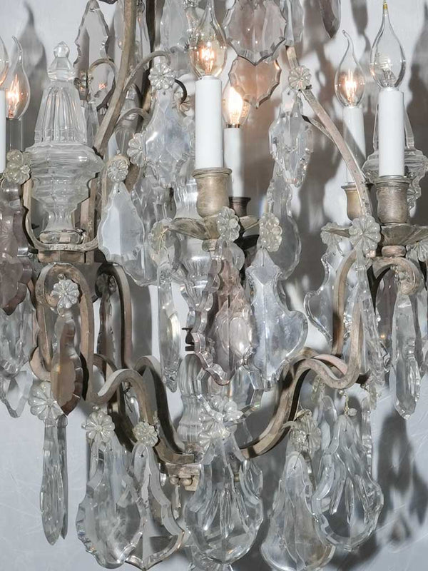 Antique French 10-light chandelier w/violet-tinted crystal droplets 39½" x 23¾"