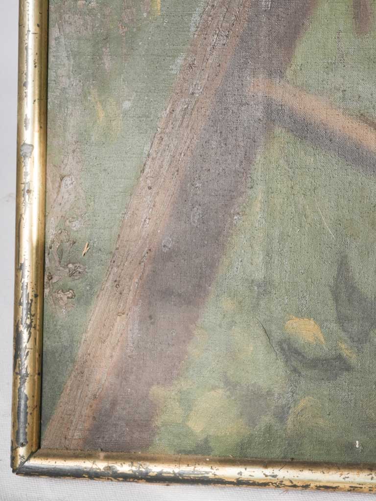 Tall 1900s French Oil on Canvas of a Young Woman Picking Apples - 70¾" x 30"