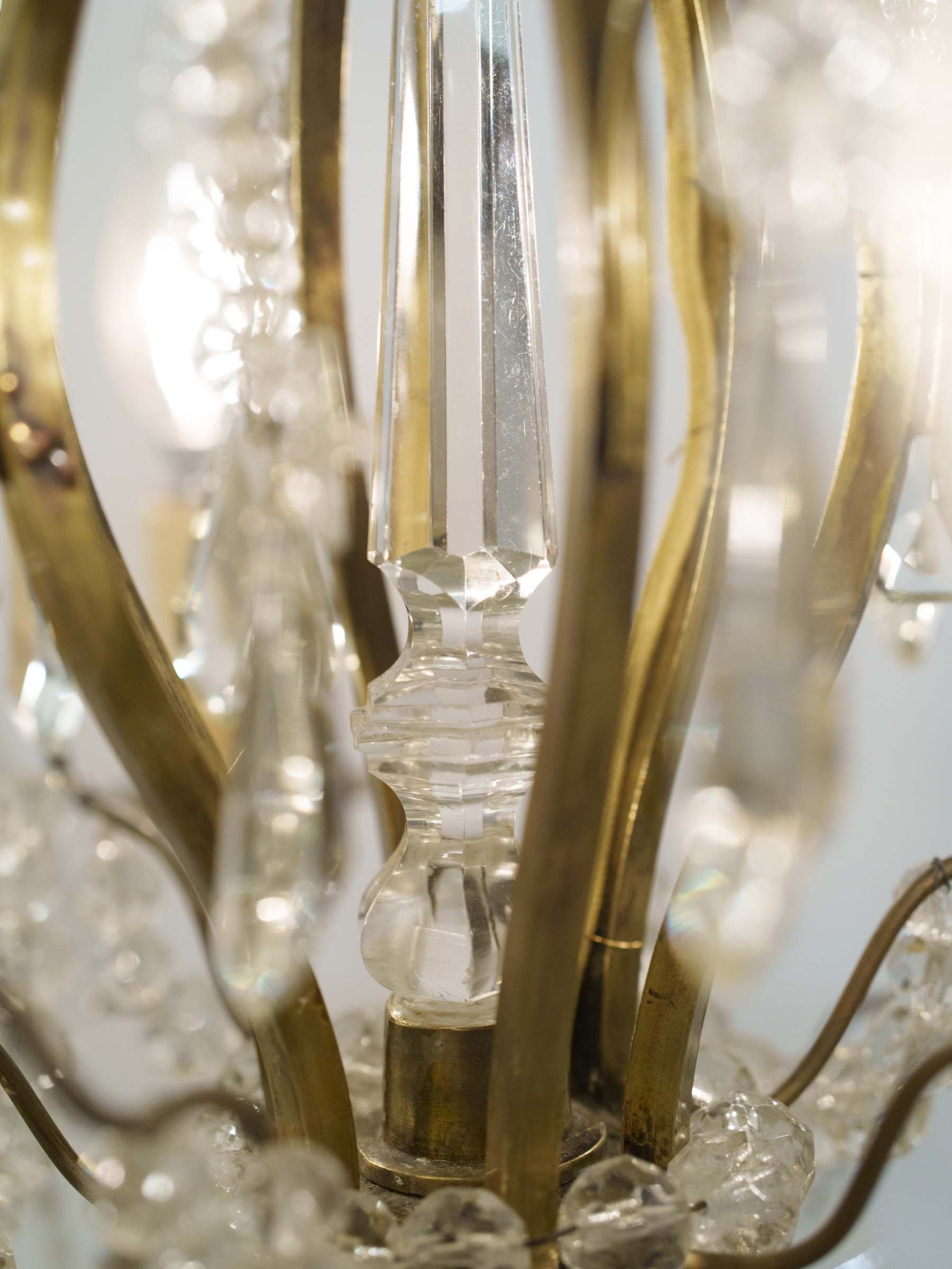 French Six-Light Glass Table Chandelier in Silvered Brass, Louis XV Style, Mid-20th Century - 34¼"