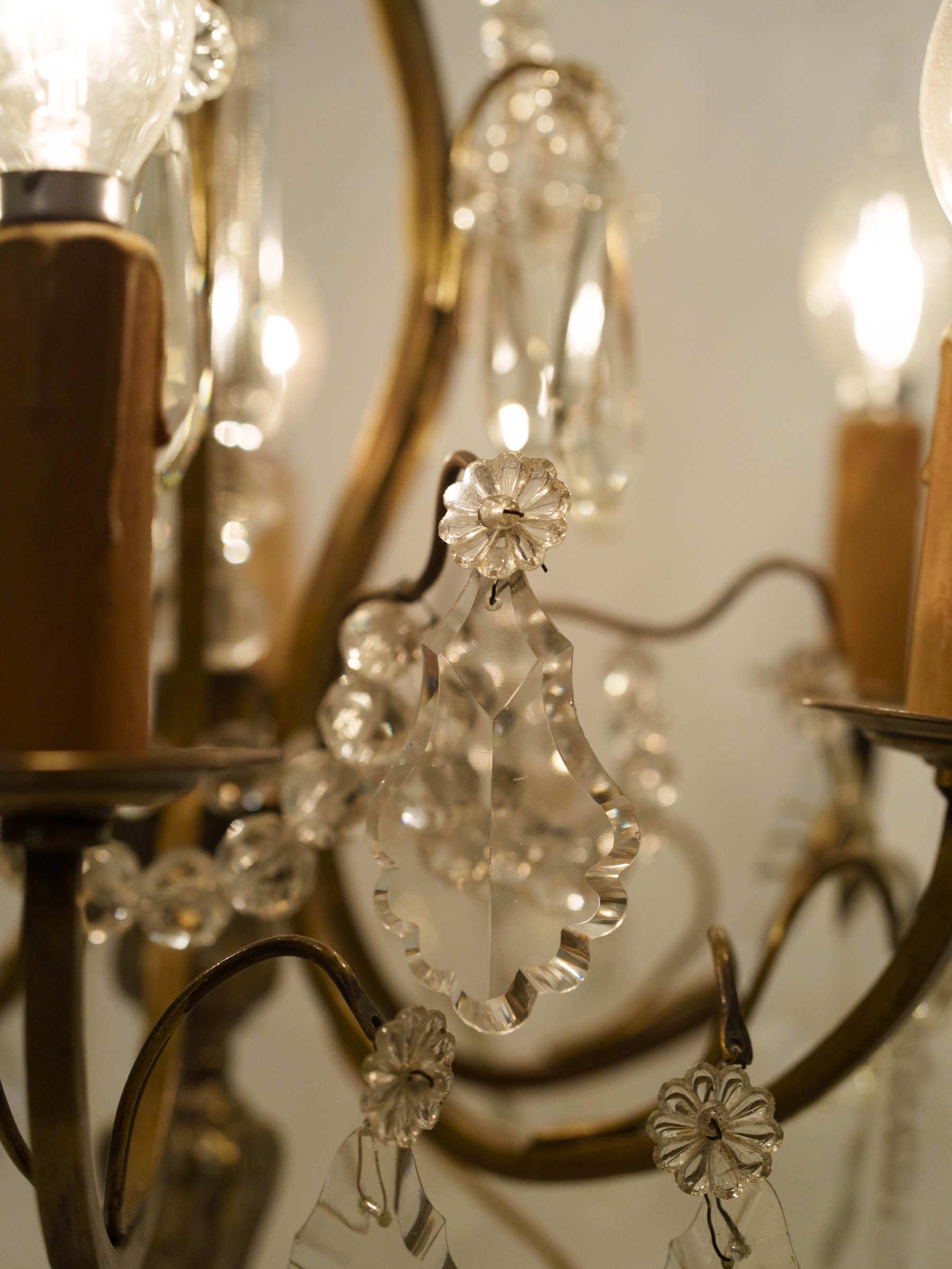 French Six-Light Glass Table Chandelier in Silvered Brass, Louis XV Style, Mid-20th Century - 34¼"