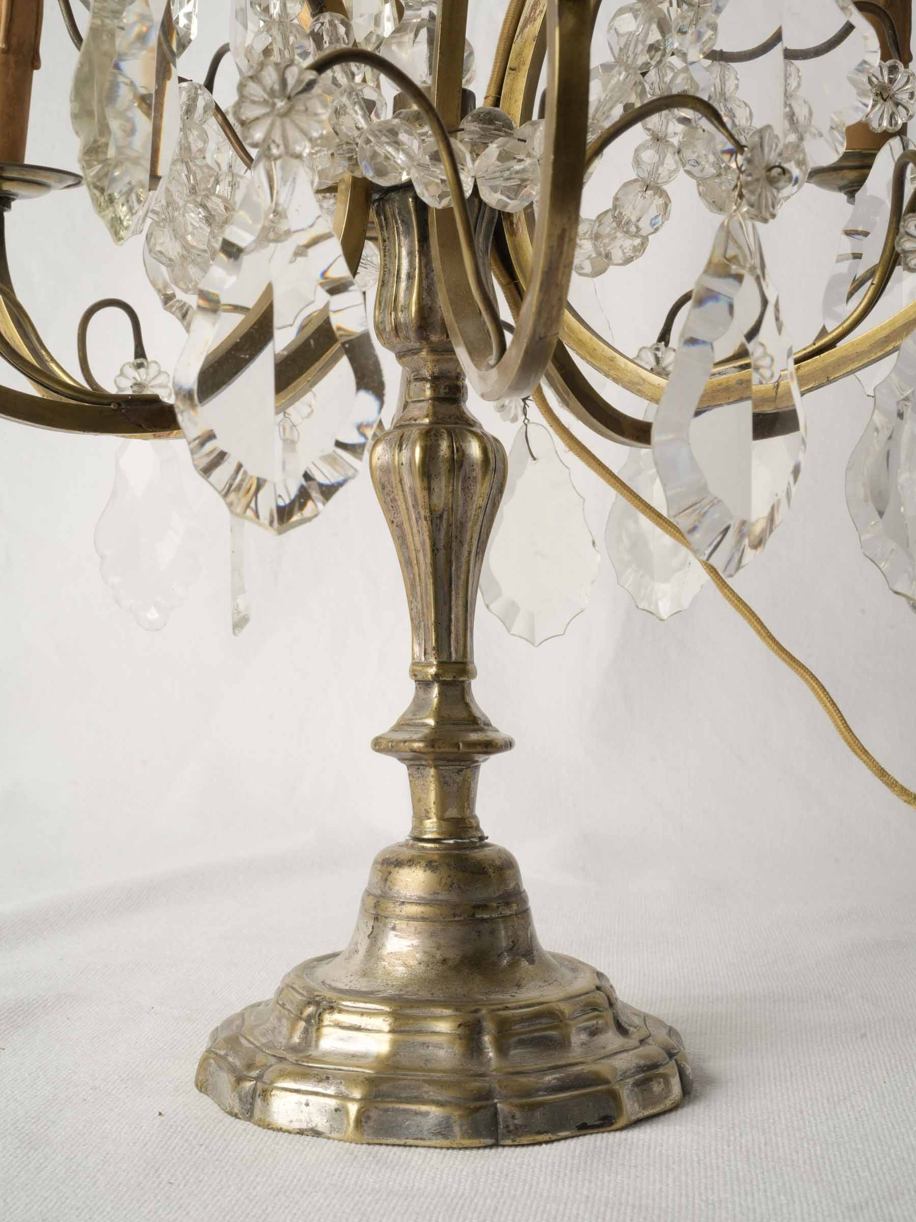 French Six-Light Glass Table Chandelier in Silvered Brass, Louis XV Style, Mid-20th Century - 34¼"