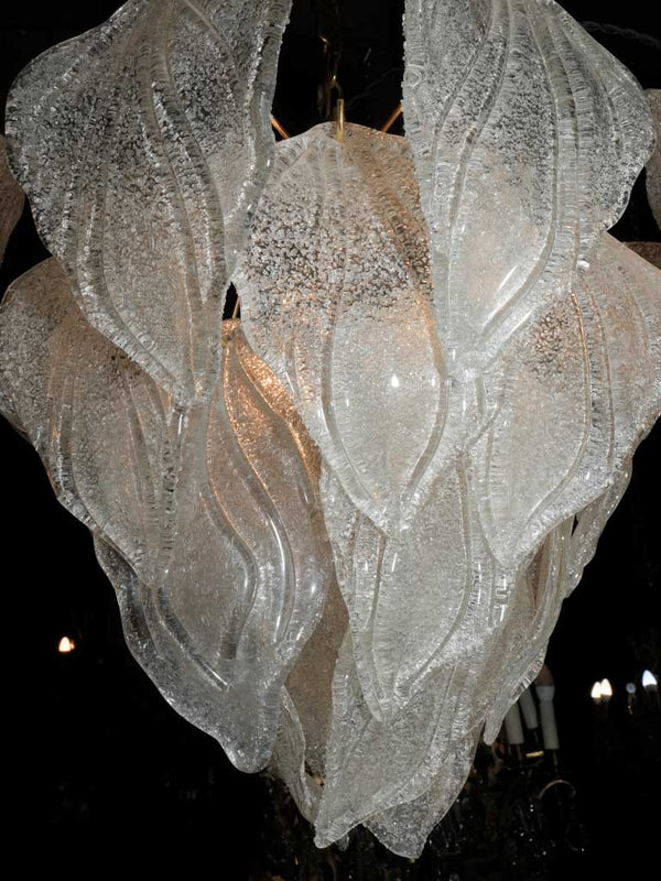 Pair of 3-light Murano glass leaf pendant lights