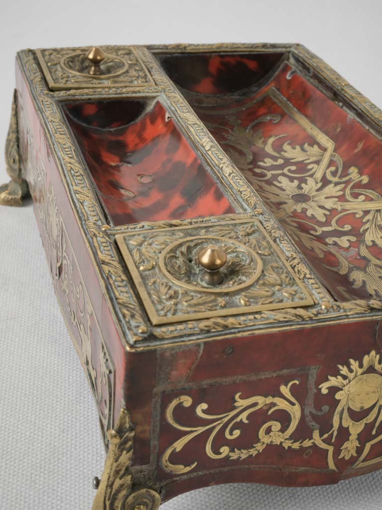 Elaborate marquetry Louis XIV inkwell