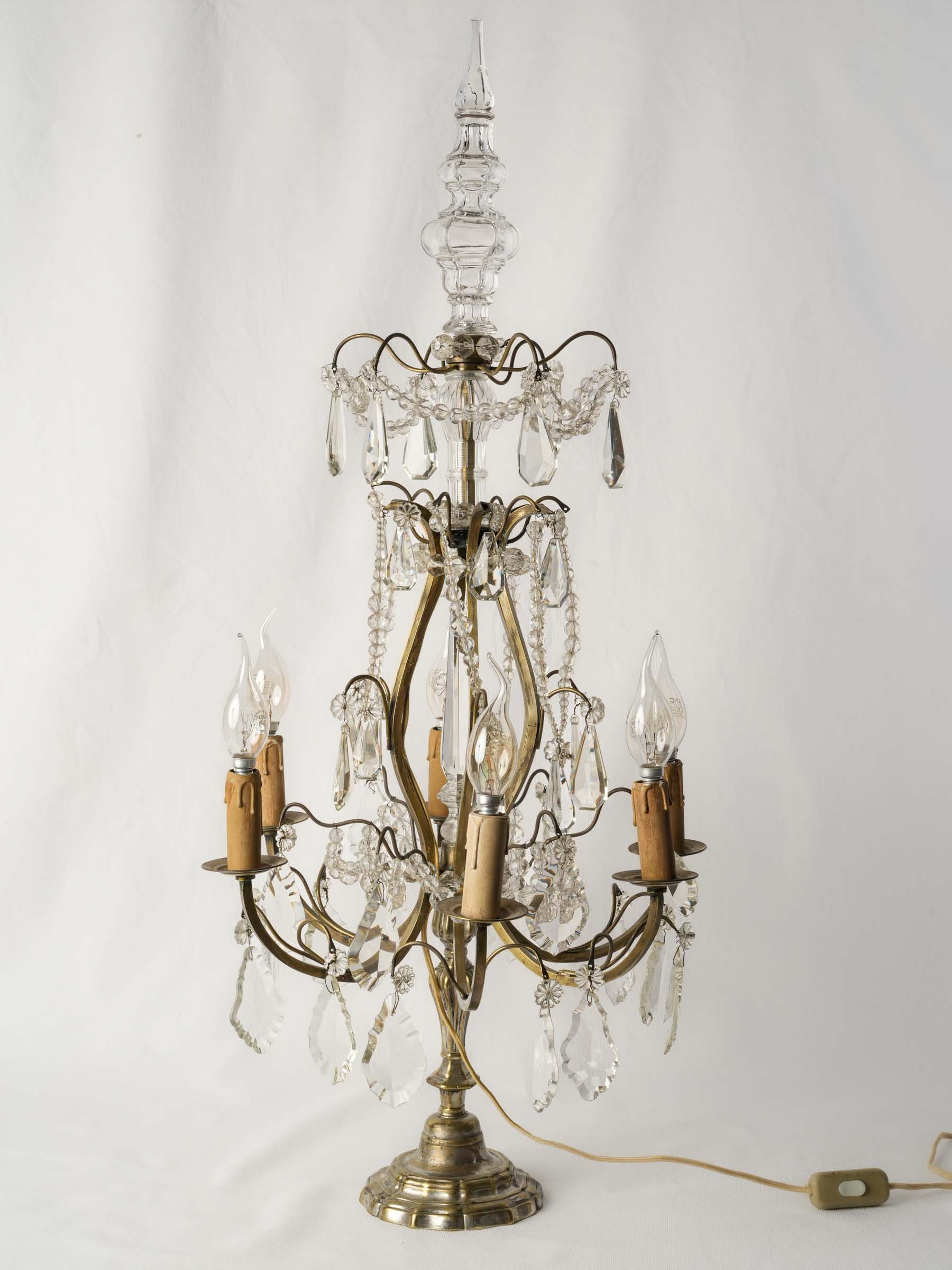 French Six-Light Glass Table Chandelier in Silvered Brass, Louis XV Style, Mid-20th Century - 34¼"