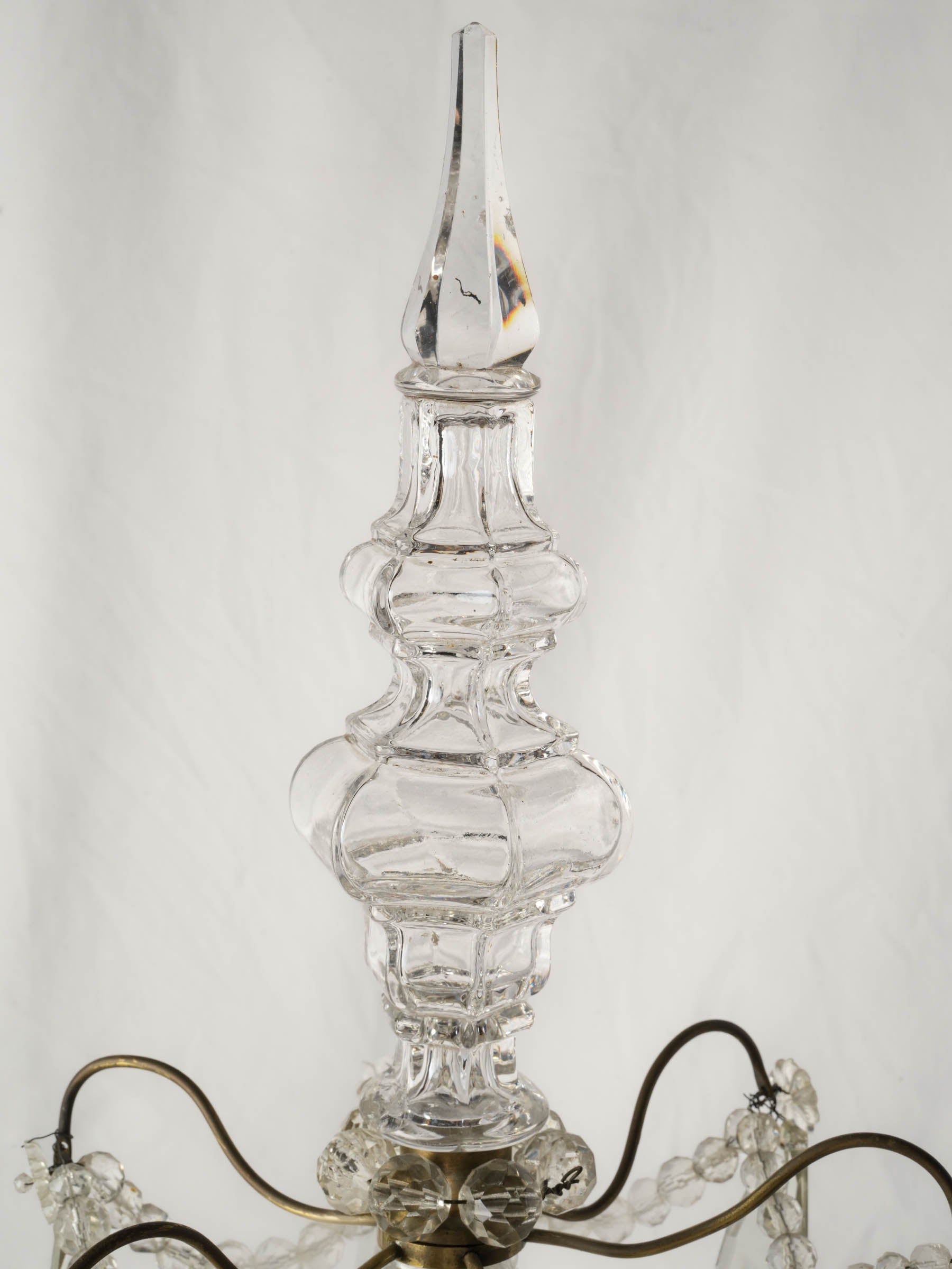 French Six-Light Glass Table Chandelier in Silvered Brass, Louis XV Style, Mid-20th Century - 34¼"