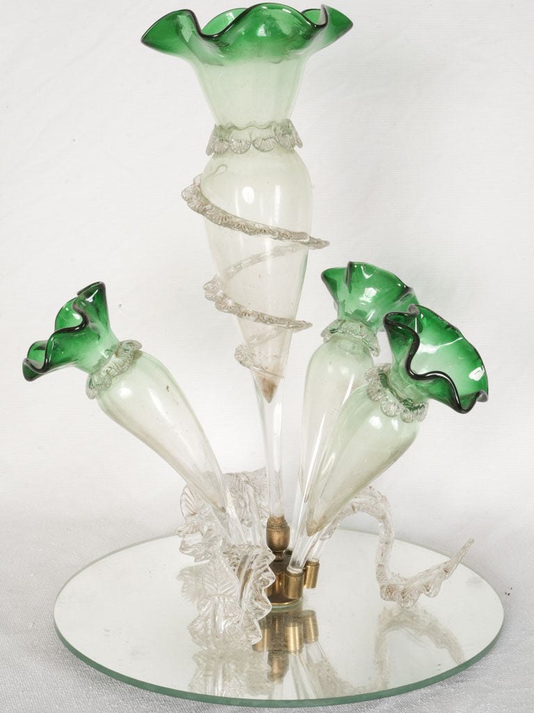 Early 1900s Italian Murano Glass Epergne w/ Mirrored Base - 17"