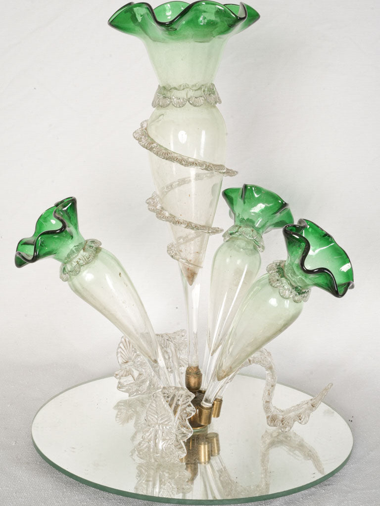 Early 1900s Italian Murano Glass Epergne w/ Mirrored Base - 17"