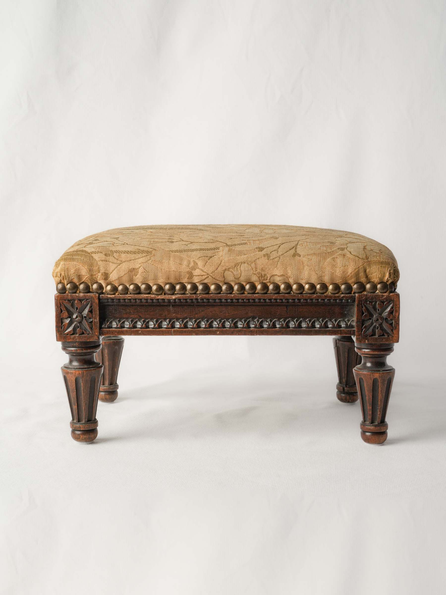 Antique French Footstool w/ Period Floral Upholstery - 8¼" x 13½"