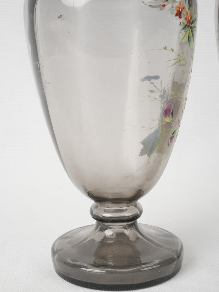 Charming, antique, grey floral glass vases