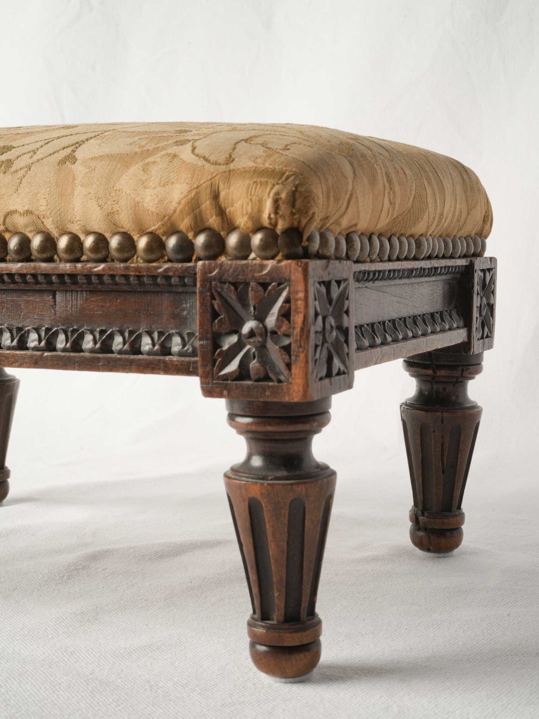 Antique French Footstool w/ Period Floral Upholstery - 8¼" x 13½"