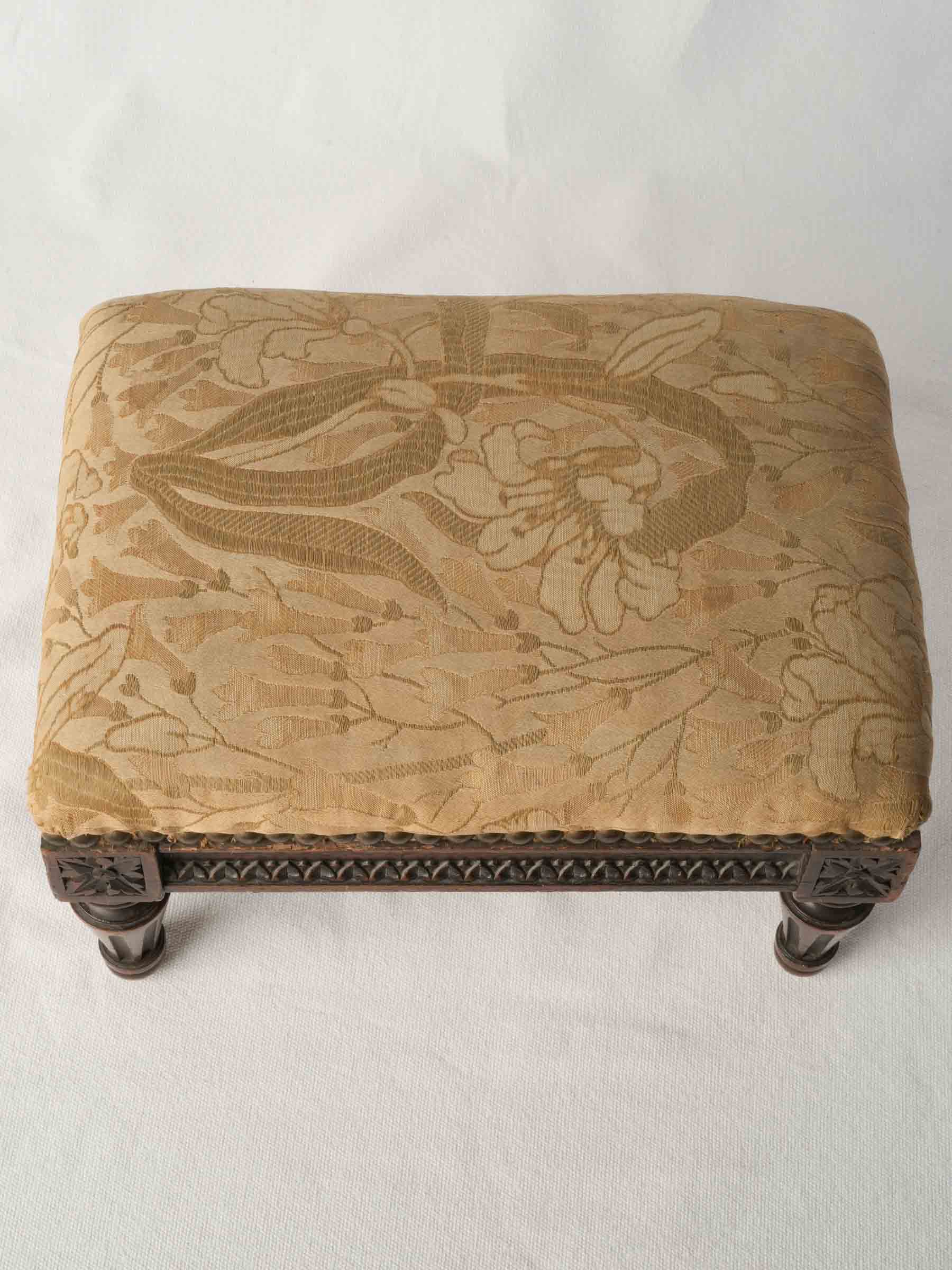Antique French Footstool w/ Period Floral Upholstery - 8¼" x 13½"