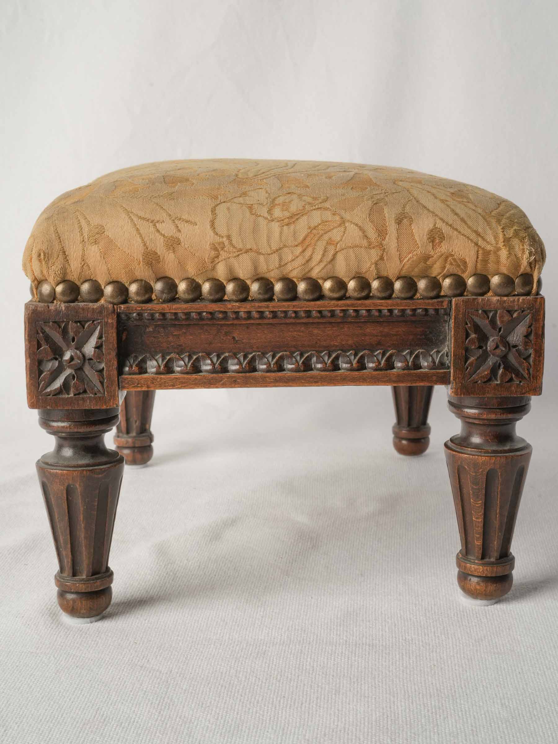 Antique French Footstool w/ Period Floral Upholstery - 8¼" x 13½"