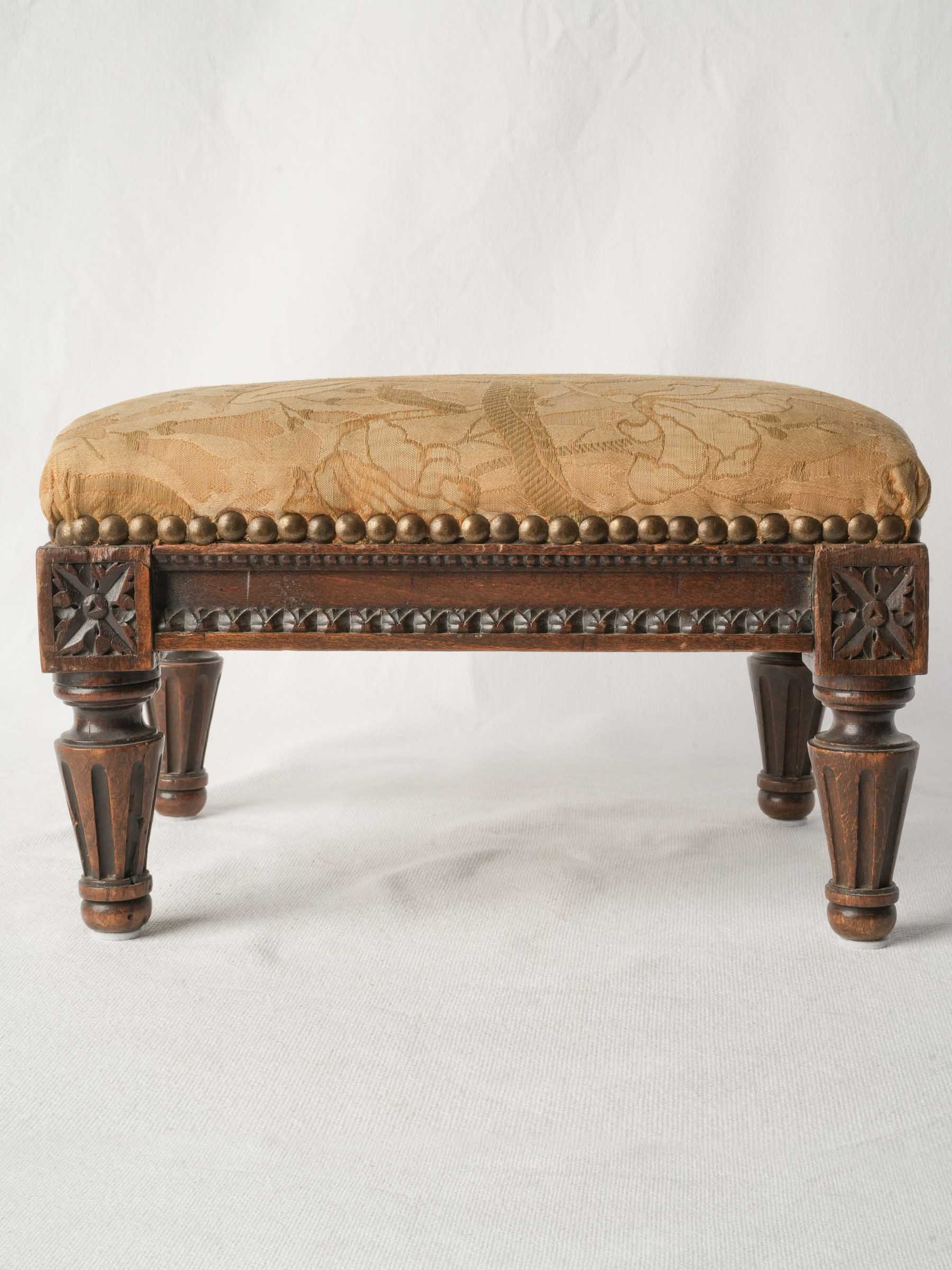 Antique French Footstool w/ Period Floral Upholstery - 8¼" x 13½"