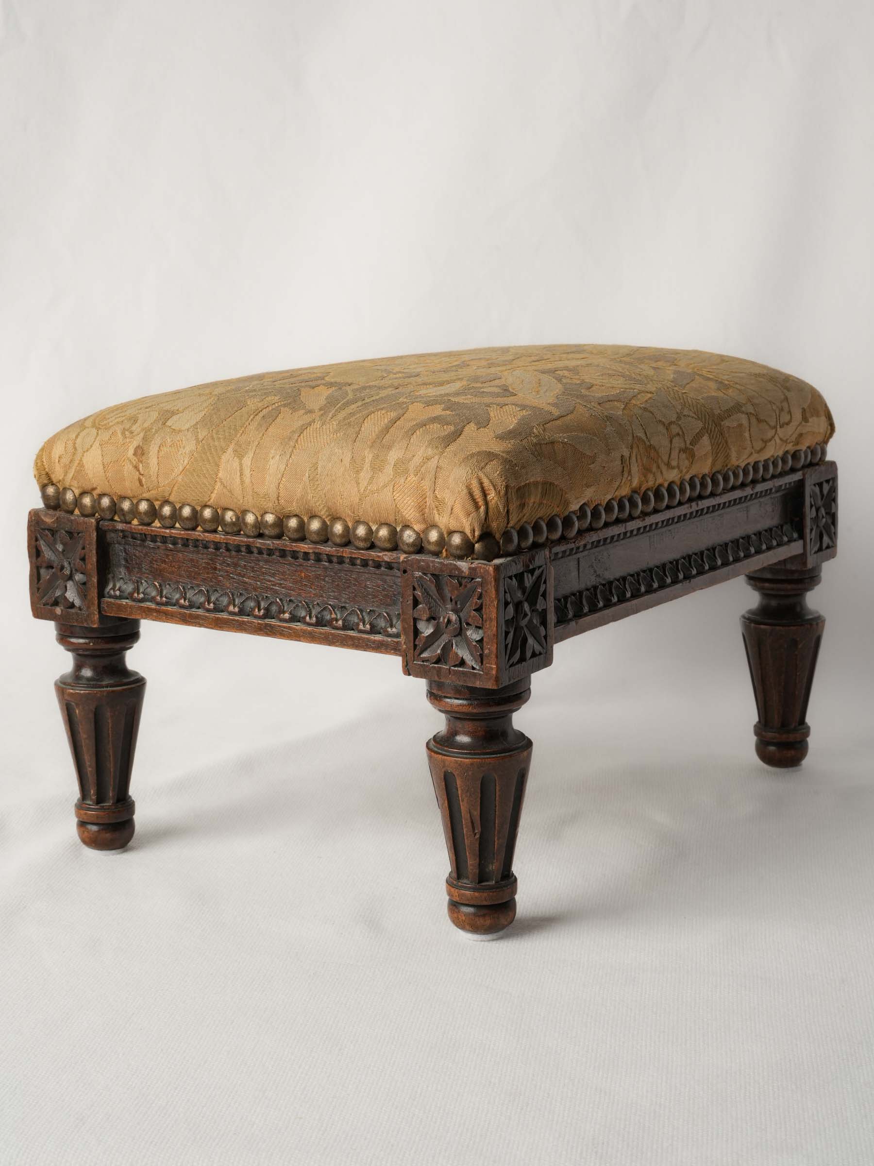Antique French Footstool w/ Period Floral Upholstery - 8¼" x 13½"