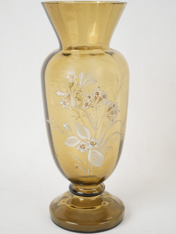 Antique French honey-colored blown-glass vase