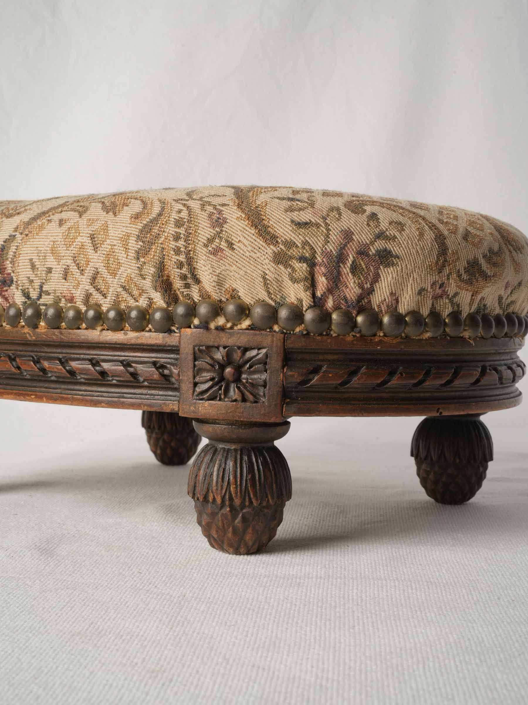 Charming Oval Footstool w/ Aubusson-Style Tapestry c. 1900 - 6¼" x 13¾"