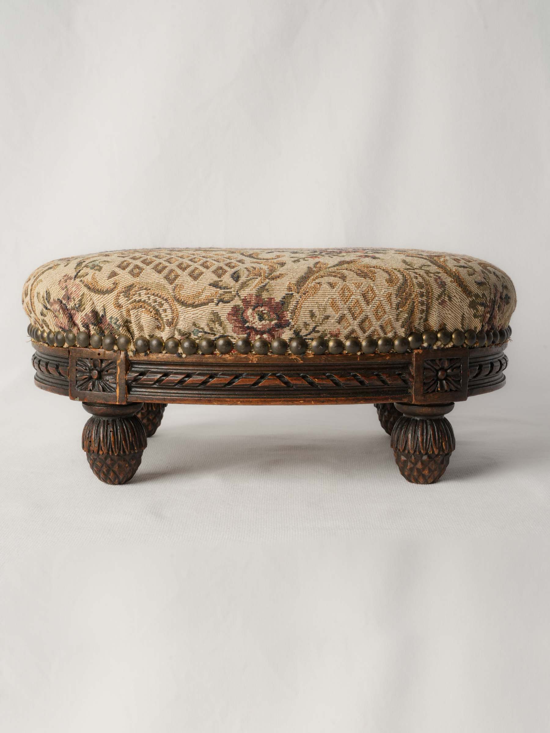 Charming Oval Footstool w/ Aubusson-Style Tapestry c. 1900 - 6¼" x 13¾"