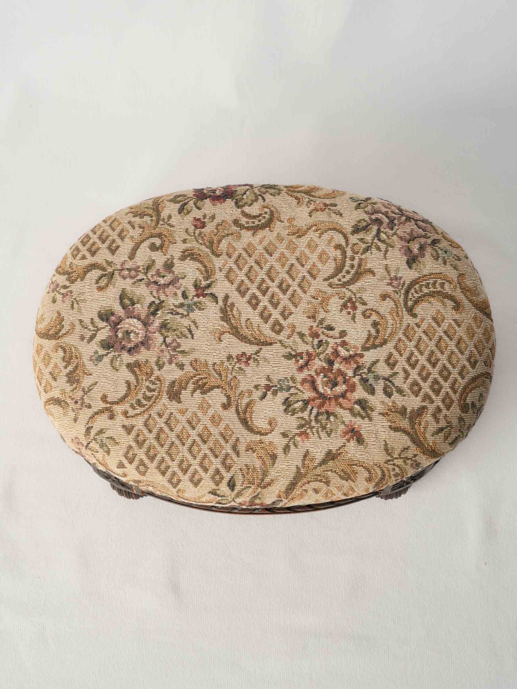 Charming Oval Footstool w/ Aubusson-Style Tapestry c. 1900 - 6¼" x 13¾"