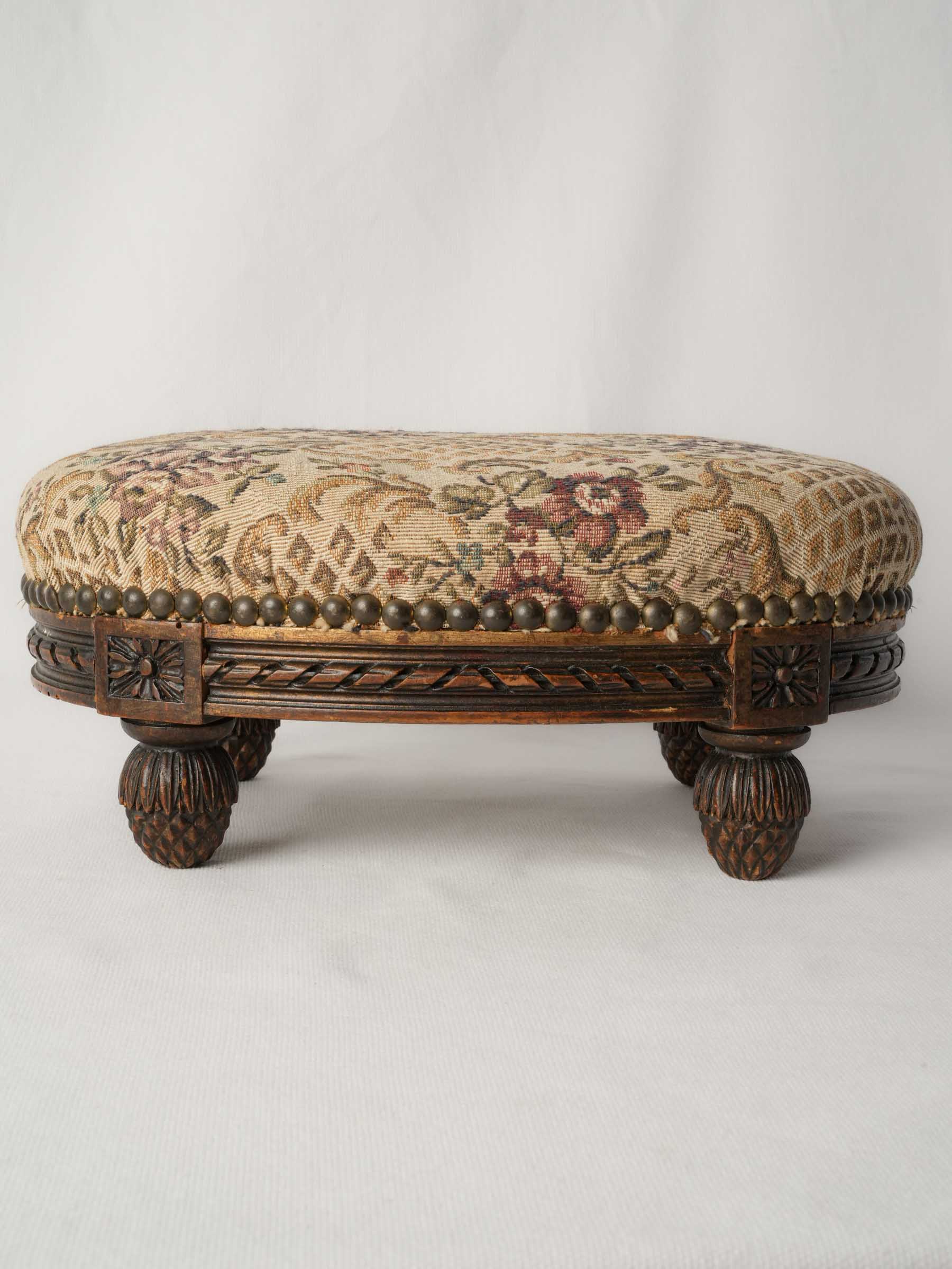 Charming Oval Footstool w/ Aubusson-Style Tapestry c. 1900 - 6¼" x 13¾"