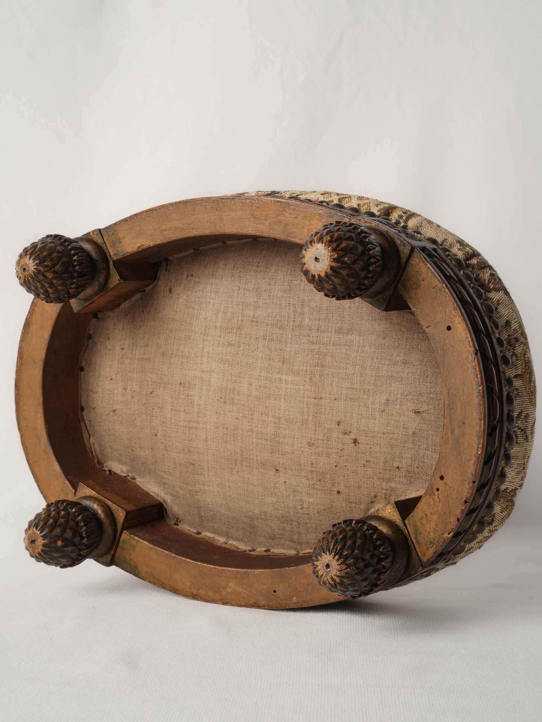 Charming Oval Footstool w/ Aubusson-Style Tapestry c. 1900 - 6¼" x 13¾"