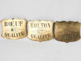 Three 19th century butcher's brass labels - beef, veal & lamb 8¾ x 12½""