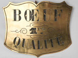 Three 19th century butcher's brass labels - beef, veal & lamb 8¾ x 12½""