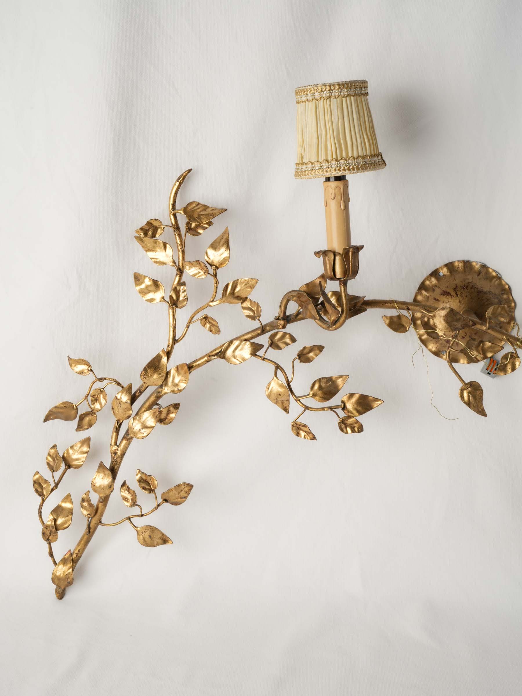 Striking Pair of Sculptural Gilt Metal Branch Wall Sconces, Mid-20th Century - 43¼"