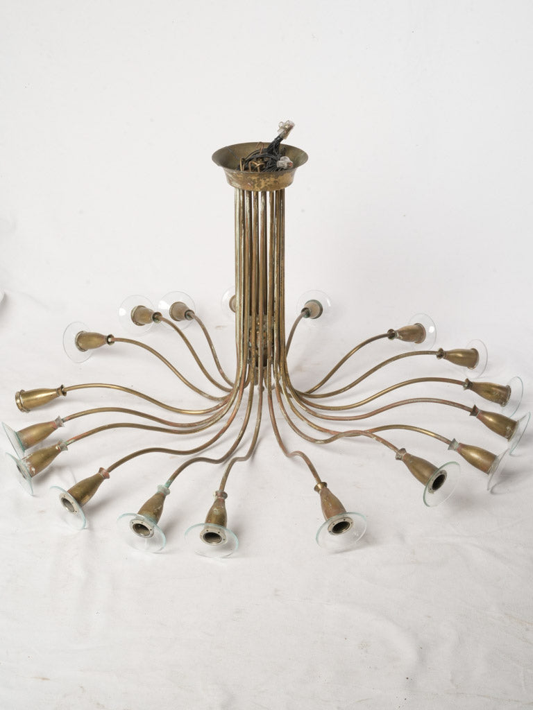 Striking Mid-20th Century Italian 16-Light Brass Chandelier by Angelo Lelii for Arredoluce - 21¾" x 35¾"